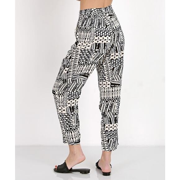 L Space Ivory Coast Pants Small Relaxed Rayon Black White Boho Coastal Tribal - Picture 3 of 7